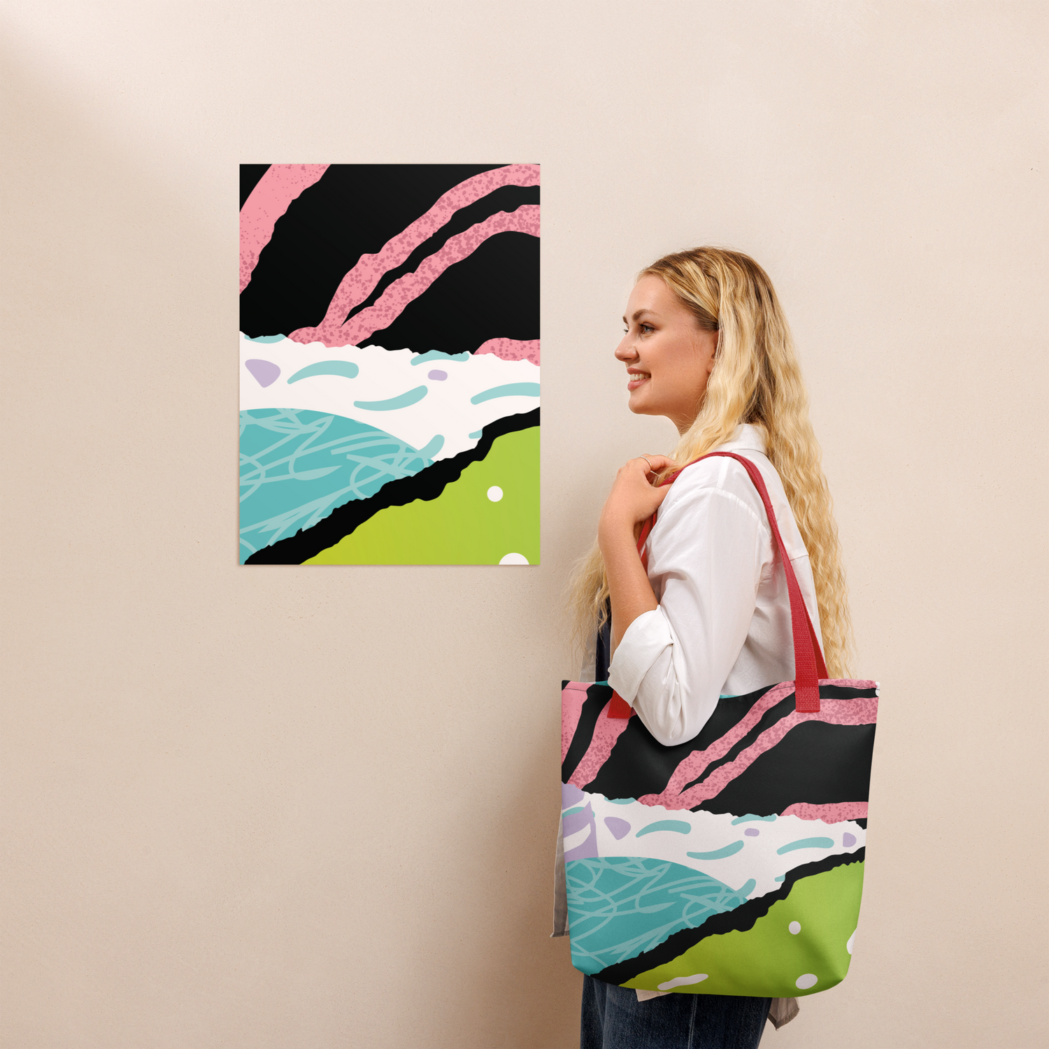 Large Abstract Floral Tote Bag – Durable, Colourful, Eco-Friendly Shoulder Bag for Everyday Use