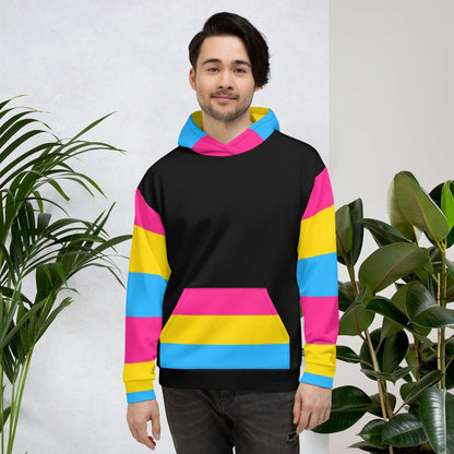 VOCE LINDX Pansexual Flag Hoodie – 95 % Recycled Polyester &amp; 5 % Spandex, Brushed Fleece, Flag Design