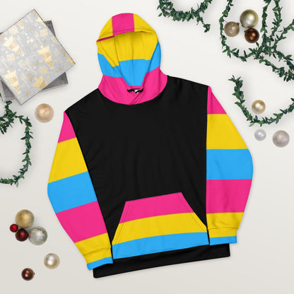 VOCE LINDX Pansexual Flag Hoodie – 95 % Recycled Polyester &amp; 5 % Spandex, Brushed Fleece, Flag Design