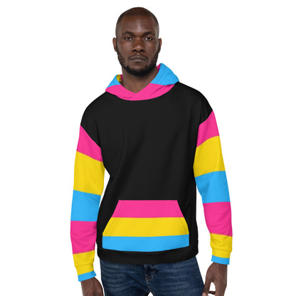 VOCE LINDX Pansexual Flag Hoodie – 95 % Recycled Polyester &amp; 5 % Spandex, Brushed Fleece, Flag Design