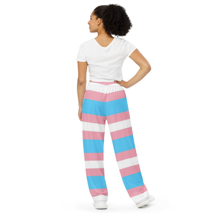 Transgender Pride Flag Wide-Leg Trousers – Comfortable, Bold &amp; Inclusive Fashion for All Identities