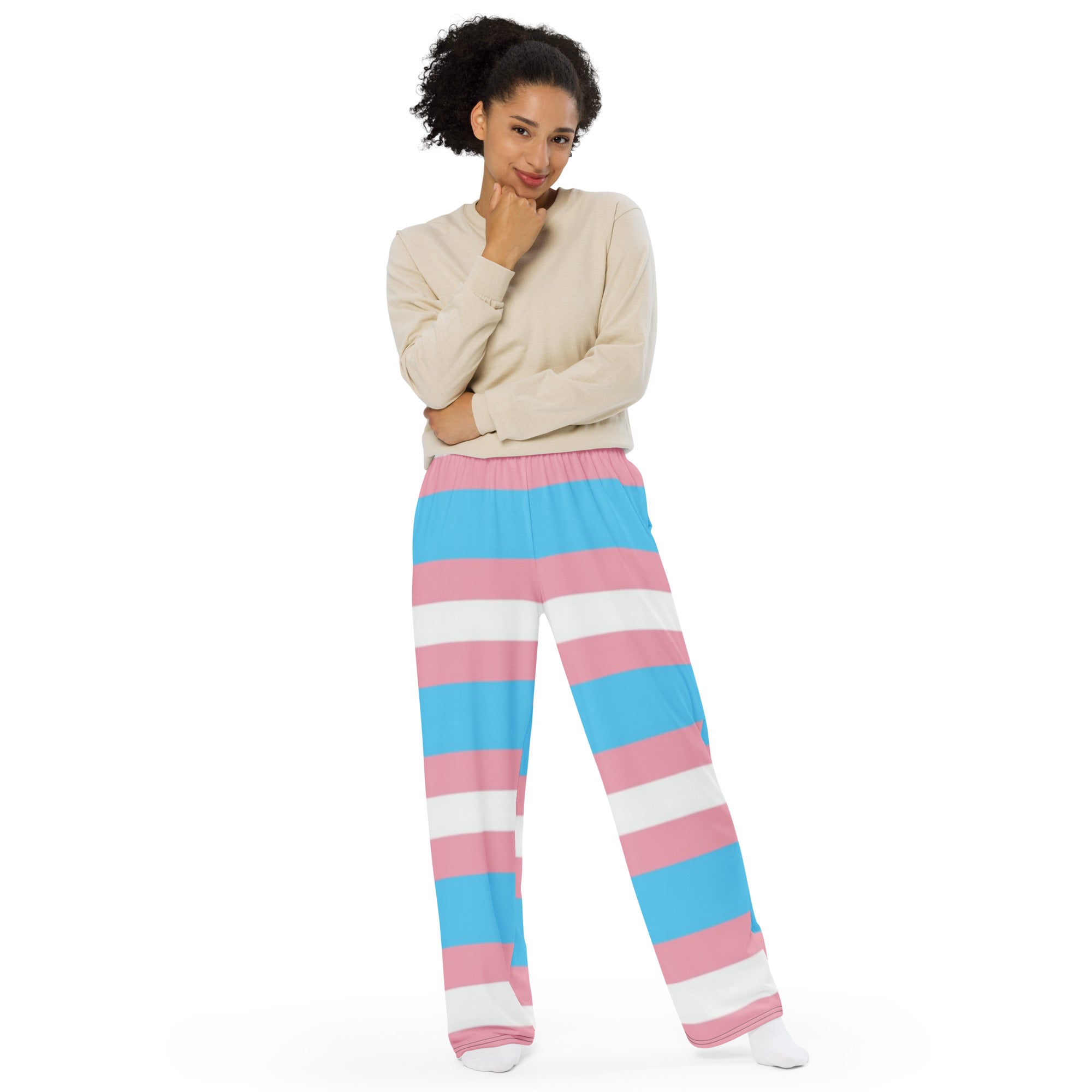 Transgender Pride Flag Wide-Leg Trousers – Comfortable, Bold &amp; Inclusive Fashion for All Identities