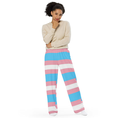 Transgender Pride Flag Wide-Leg Trousers – Comfortable, Bold &amp; Inclusive Fashion for All Identities