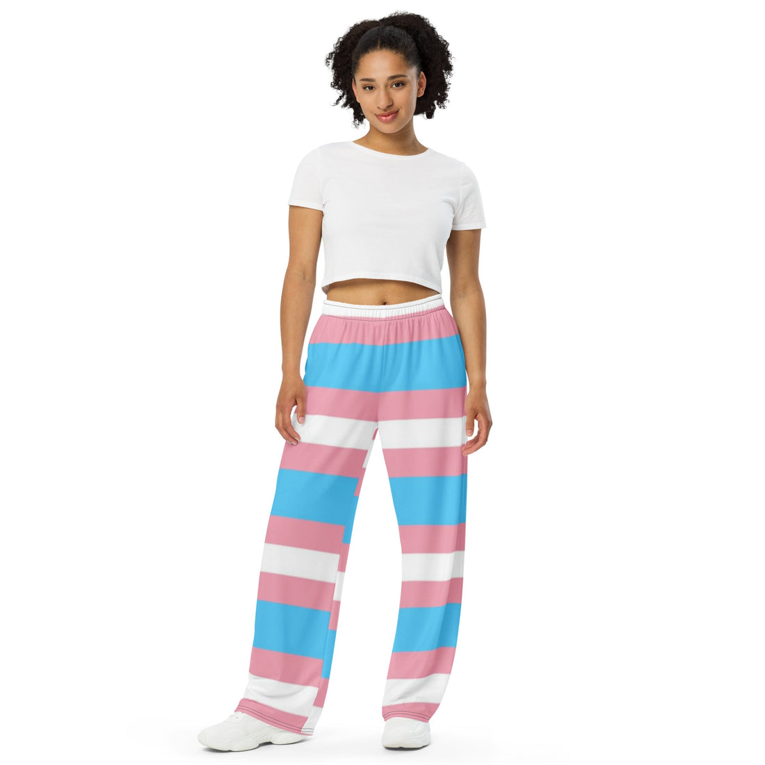 Transgender Pride Flag Wide-Leg Trousers – Comfortable, Bold &amp; Inclusive Fashion for All Identities