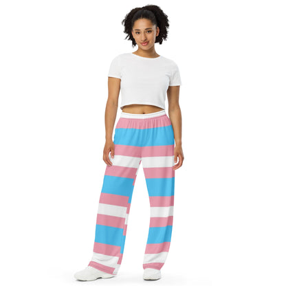 Transgender Pride Flag Wide-Leg Trousers – Comfortable, Bold &amp; Inclusive Fashion for All Identities
