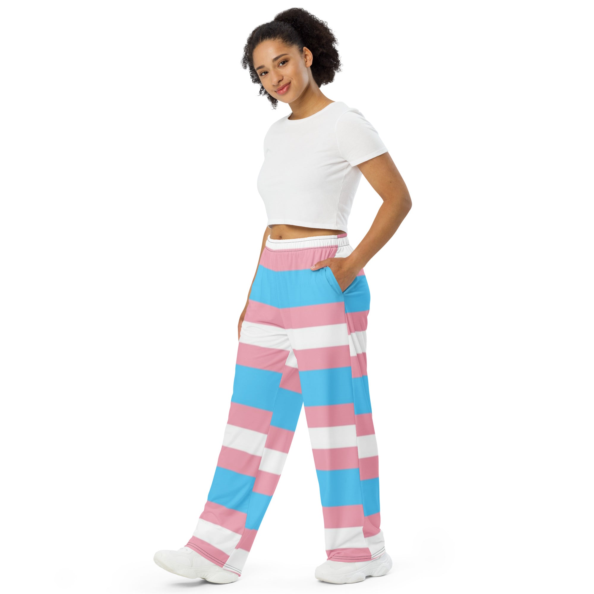 Transgender Pride Flag Wide-Leg Trousers – Comfortable, Bold &amp; Inclusive Fashion for All Identities
