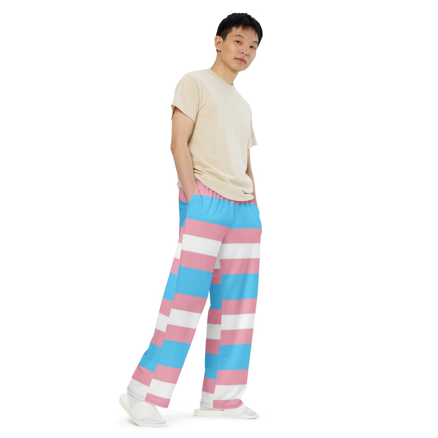 Transgender Pride Flag Wide-Leg Trousers – Comfortable, Bold &amp; Inclusive Fashion for All Identities