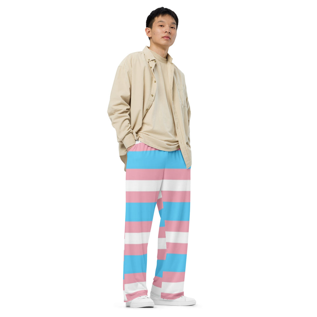 Transgender Pride Flag Wide-Leg Trousers – Comfortable, Bold &amp; Inclusive Fashion for All Identities