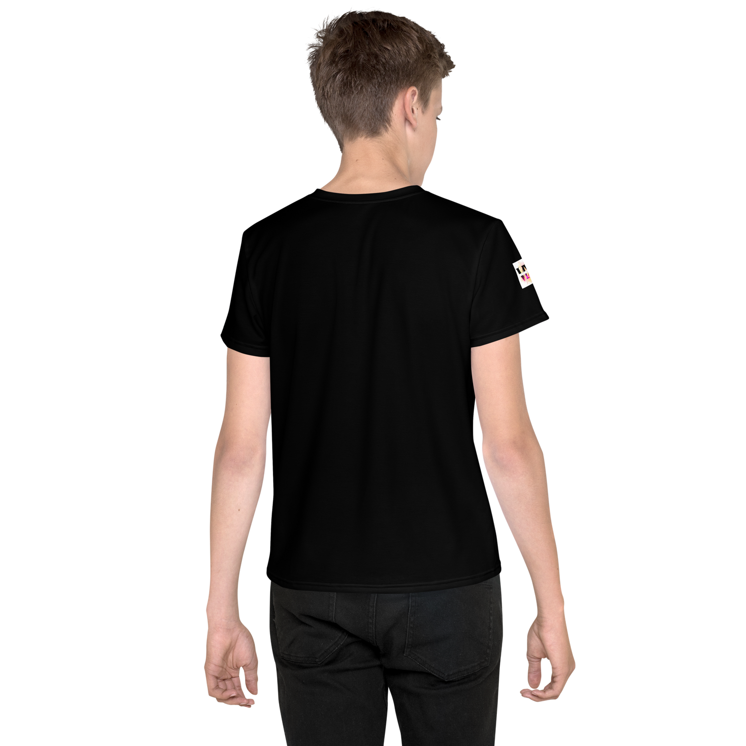 Black Youth Crew Neck T-Shirt – Pink Flower Graphic | 100% Cotton Kids Tee by Voce Lindx