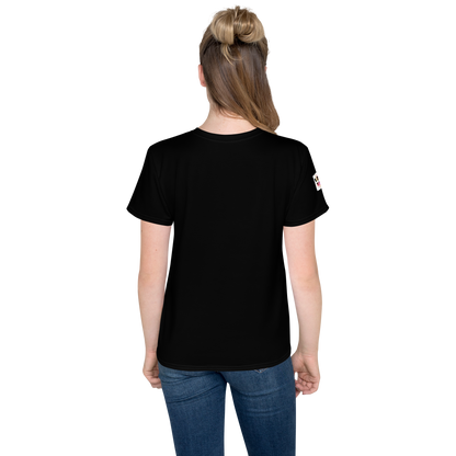 Black Youth Crew Neck T-Shirt – Pink Flower Graphic | 100% Cotton Kids Tee by Voce Lindx