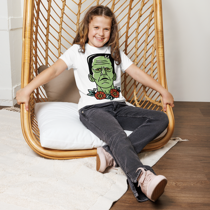 Youth Crew Neck T-Shirt – Frankenstein Cartoon Print | Black Kids Tee | 100% Cotton
