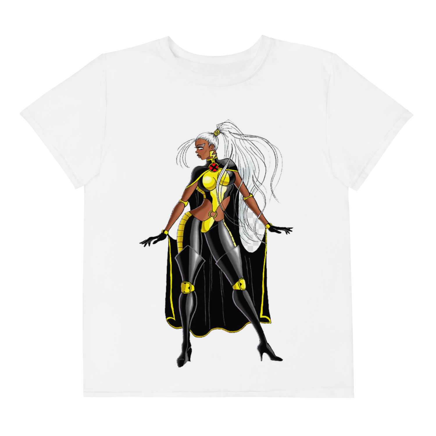 Youth Crew Neck T-Shirt – Storm Comic Art Print | Black Cotton Kids Tee | Voce Lindx