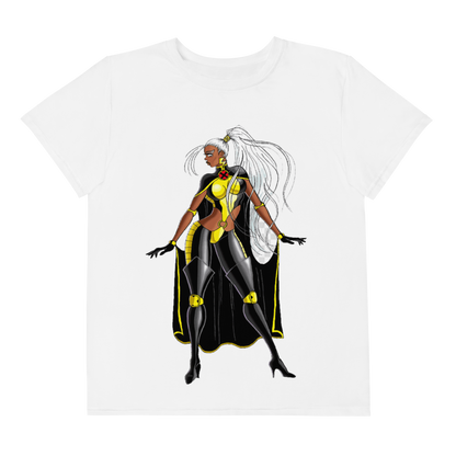 Youth Crew Neck T-Shirt – Storm Comic Art Print | Black Cotton Kids Tee | Voce Lindx