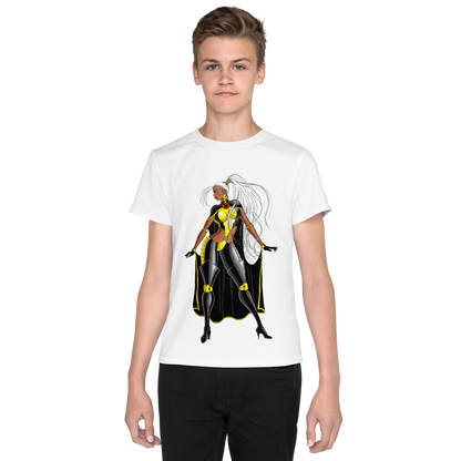 Youth Crew Neck T-Shirt – Storm Comic Art Print | Black Cotton Kids Tee | Voce Lindx