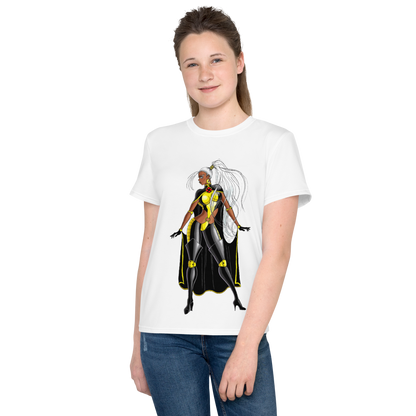 Youth Crew Neck T-Shirt – Storm Comic Art Print | Black Cotton Kids Tee | Voce Lindx