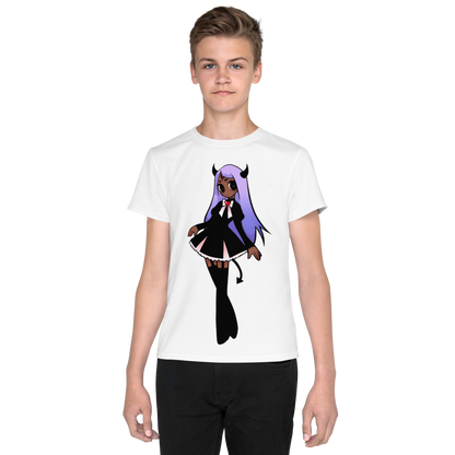 Youth Crew Neck T-Shirt – Black Widow Superhero Print | Soft Black Cotton Tee | Voce Lindx