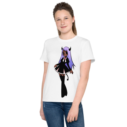 Youth Crew Neck T-Shirt – Black Widow Superhero Print | Soft Black Cotton Tee | Voce Lindx