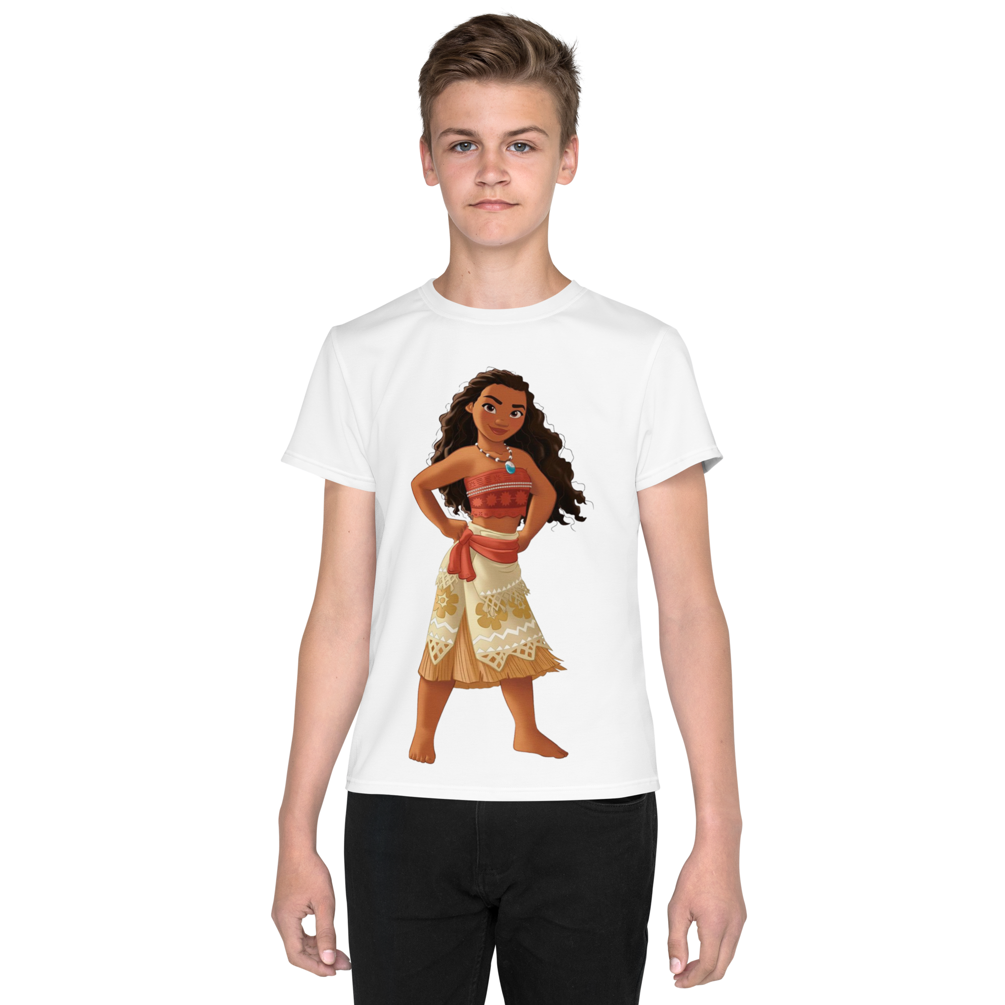 Youth Crew Neck T-Shirt – Moana Inspired Ocean Graphic | Soft Black Cotton Tee for Kids | Voce Lindx