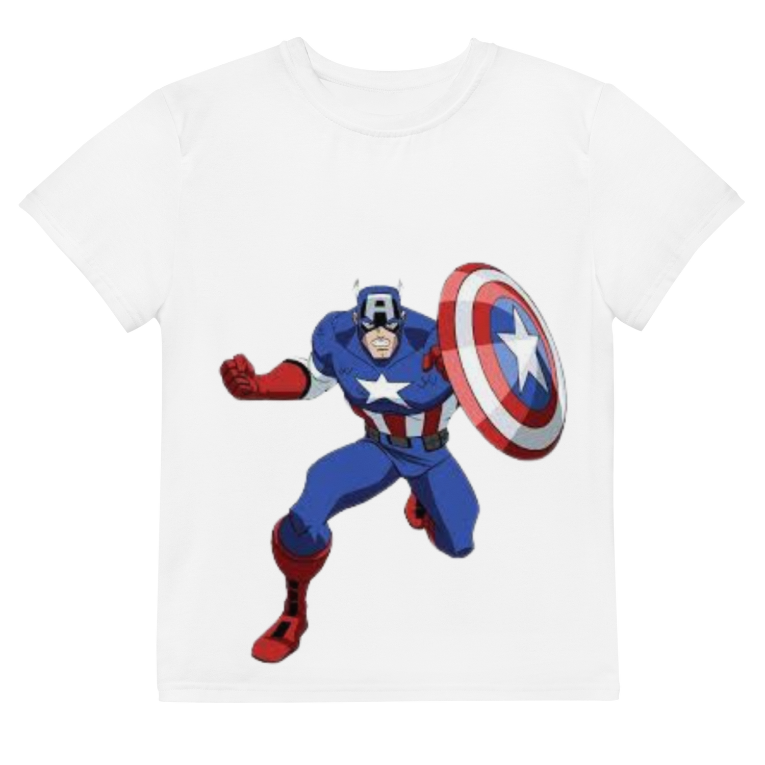 Youth Crew Neck T-Shirt – Captain America Inspired Shield Print | White Cotton Kids Tee | Voce Lindx
