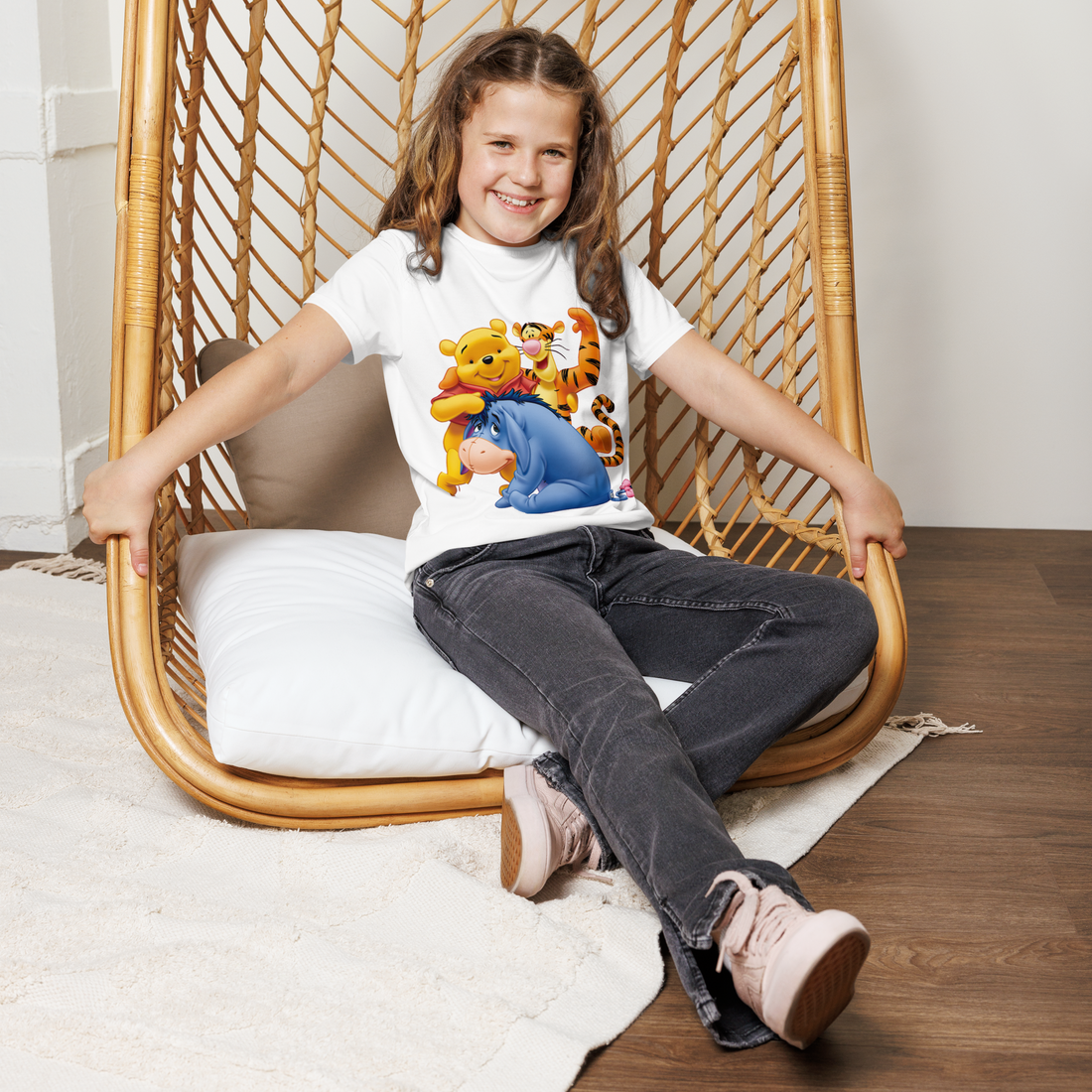 Youth Crew Neck T-Shirt – Timon and Pumbaa Inspired Print | Soft White Cotton Tee for Kids | Voce Lindx