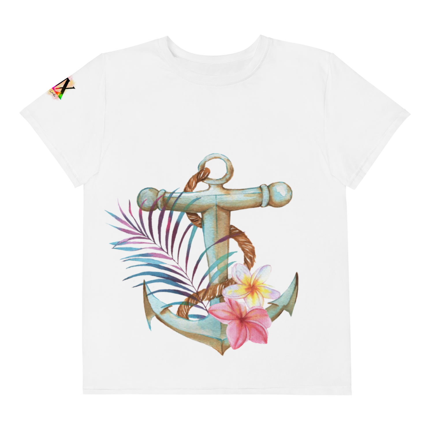 Youth Crew Neck T-Shirt – Nautical Anchor Graphic | Soft White Cotton Tee for Kids | Voce Lindx