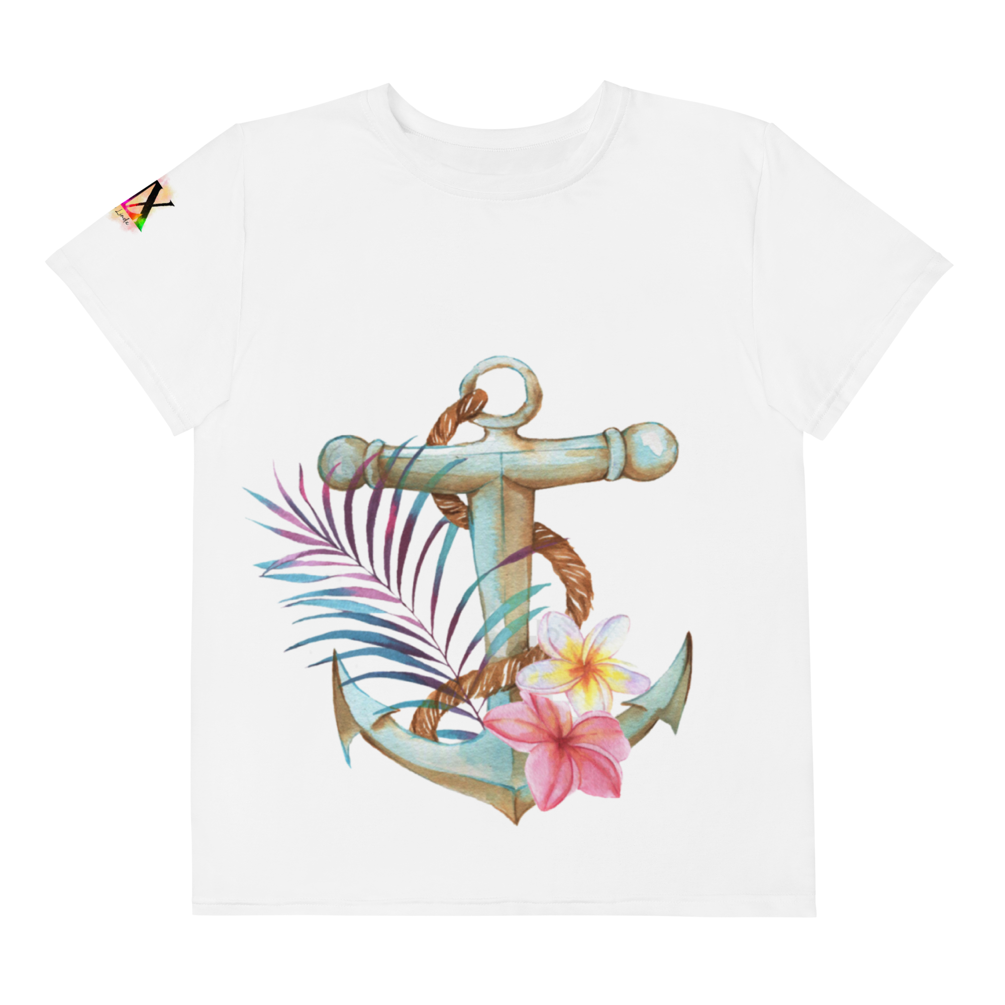 Youth Crew Neck T-Shirt – Nautical Anchor Graphic | Soft White Cotton Tee for Kids | Voce Lindx