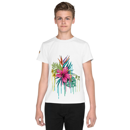 Youth Crew Neck T-Shirt – Pink Flower Graphic | White Cotton Tee for Kids | Voce Lindx