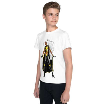 Youth Crew Neck T-Shirt – Storm Comic Art Print | Black Cotton Kids Tee | Voce Lindx
