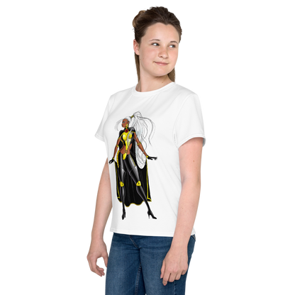 Youth Crew Neck T-Shirt – Storm Comic Art Print | Black Cotton Kids Tee | Voce Lindx