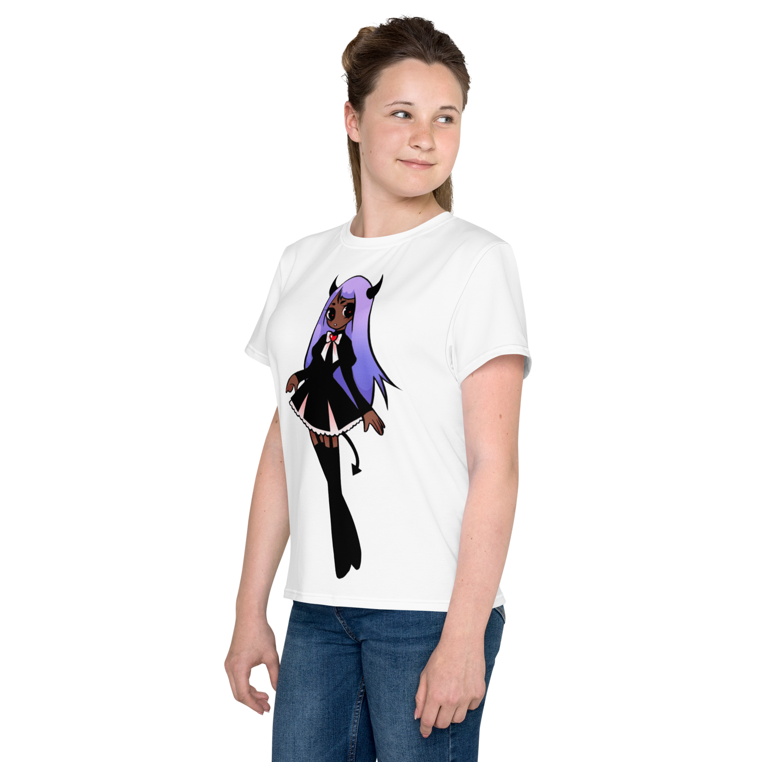 Youth Crew Neck T-Shirt – Black Widow Superhero Print | Soft Black Cotton Tee | Voce Lindx