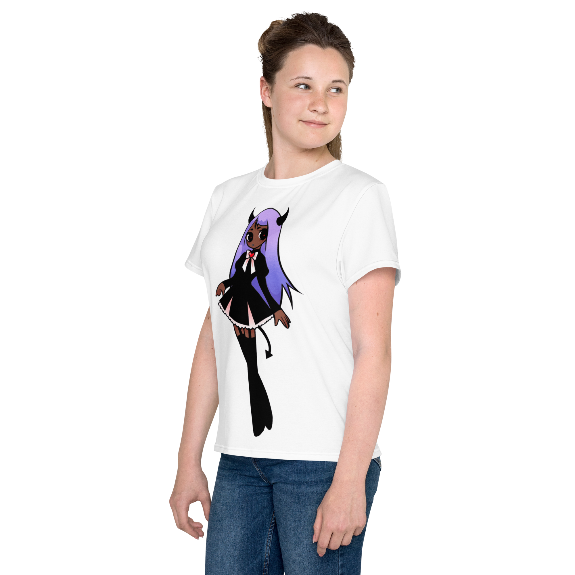 Youth Crew Neck T-Shirt – Black Widow Superhero Print | Soft Black Cotton Tee | Voce Lindx