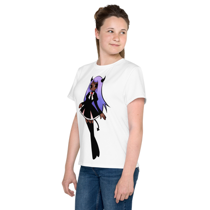 Youth Crew Neck T-Shirt – Black Widow Superhero Print | Soft Black Cotton Tee | Voce Lindx