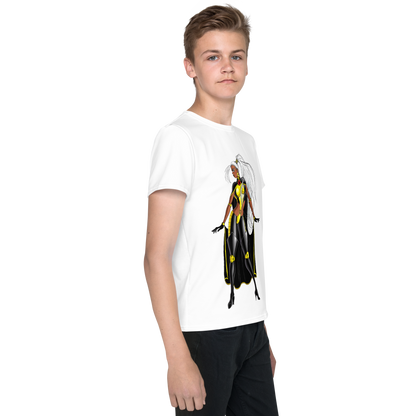 Youth Crew Neck T-Shirt – Storm Comic Art Print | Black Cotton Kids Tee | Voce Lindx
