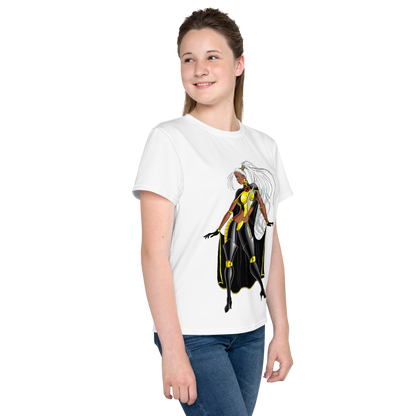 Youth Crew Neck T-Shirt – Storm Comic Art Print | Black Cotton Kids Tee | Voce Lindx