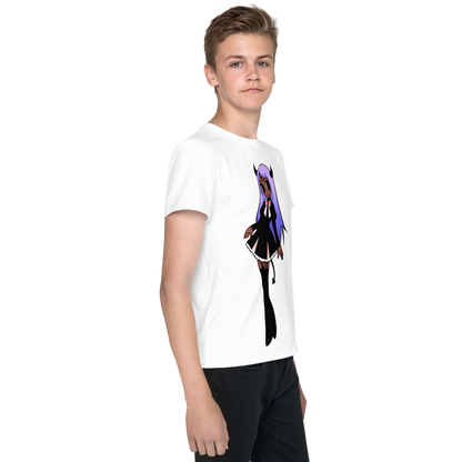 Youth Crew Neck T-Shirt – Black Widow Superhero Print | Soft Black Cotton Tee | Voce Lindx