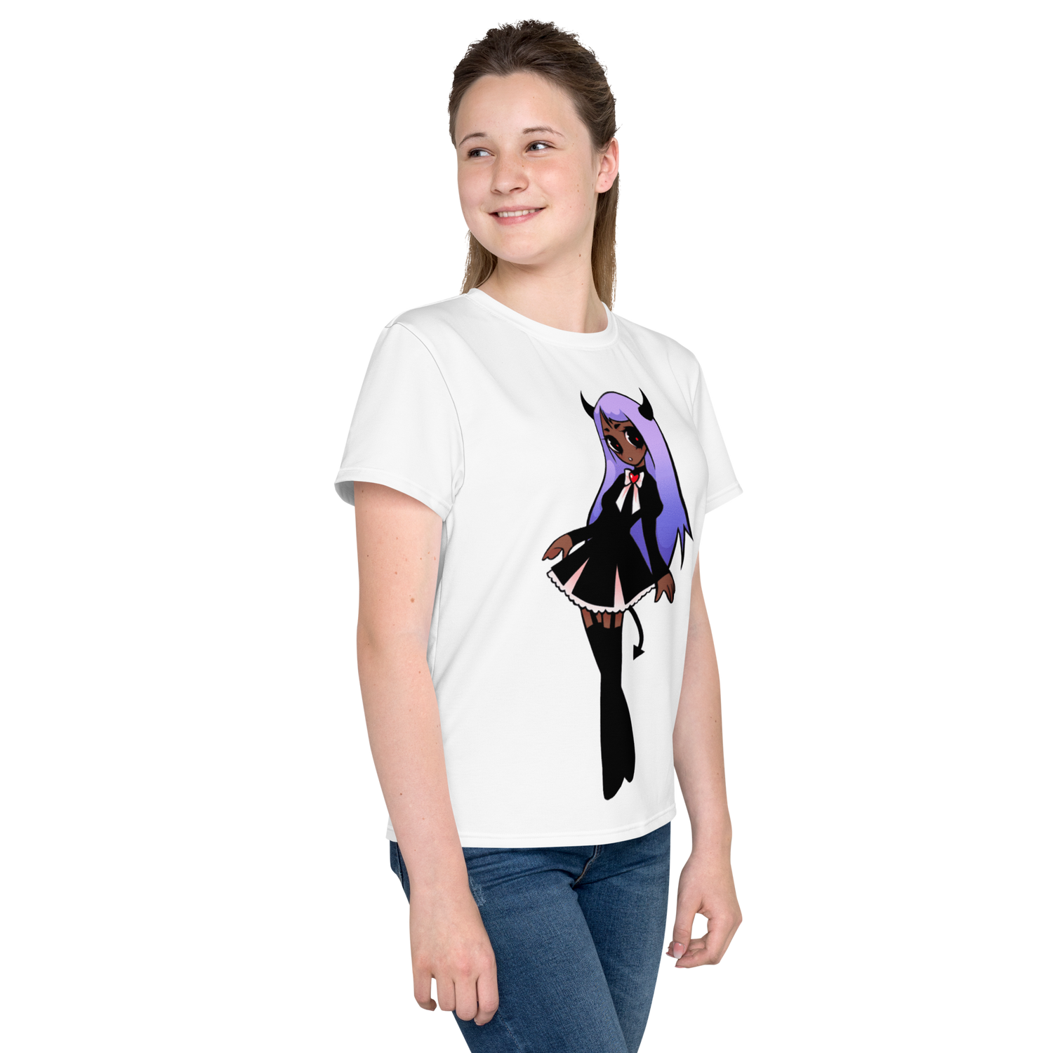 Youth Crew Neck T-Shirt – Black Widow Superhero Print | Soft Black Cotton Tee | Voce Lindx
