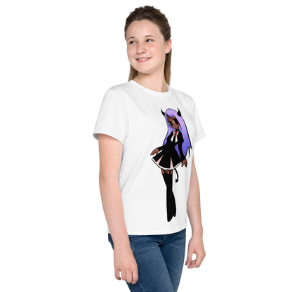 Youth Crew Neck T-Shirt – Black Widow Superhero Print | Soft Black Cotton Tee | Voce Lindx