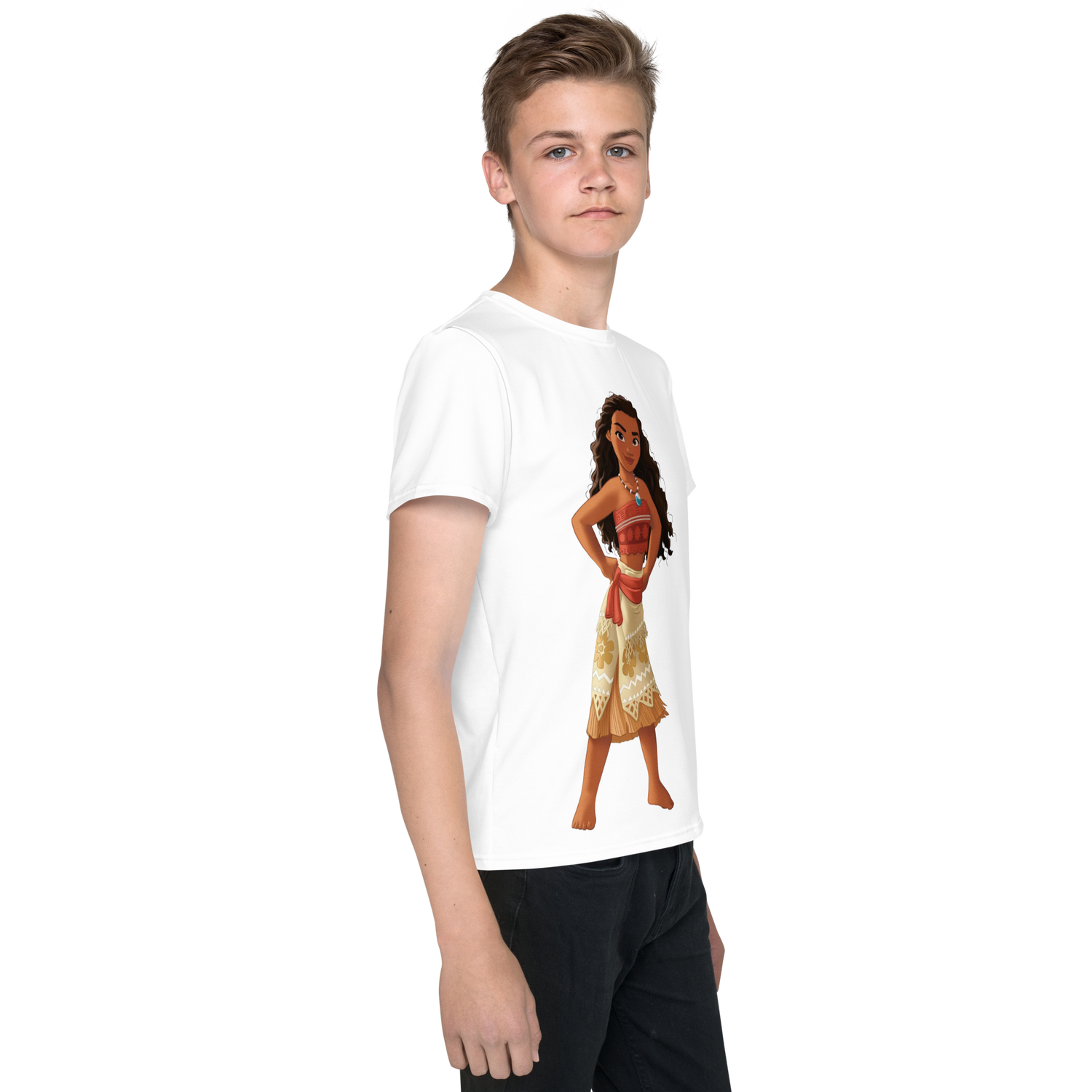 Youth Crew Neck T-Shirt – Moana Inspired Ocean Graphic | Soft Black Cotton Tee for Kids | Voce Lindx