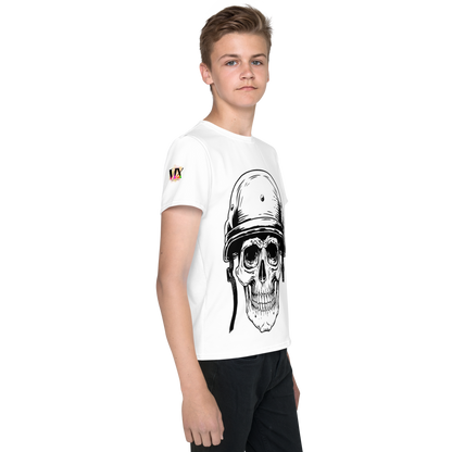 Youth Crew Neck T-Shirt – Skull in a Beret Graphic | White Cotton Tee for Kids | Voce Lindx