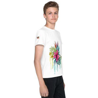 Youth Crew Neck T-Shirt – Pink Flower Graphic | White Cotton Tee for Kids | Voce Lindx