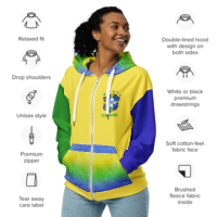 Brazil Flag Zip Hoodie – Soft Recycled Blend, Metal Zip &amp; Front Pockets | Statement Pride Wear by Voce Lindx