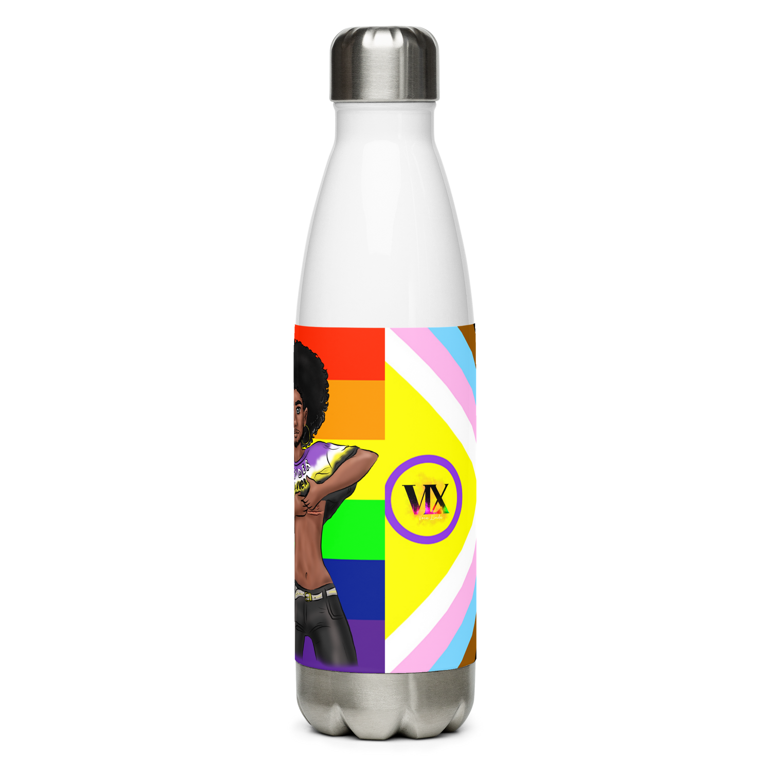 VOCE LINDX Non‑Binary &amp; Intersex‑Inclusive Pride Stainless Steel Water Bottle – 500 ml Vacuum‑Insulated, Leak‑Proof