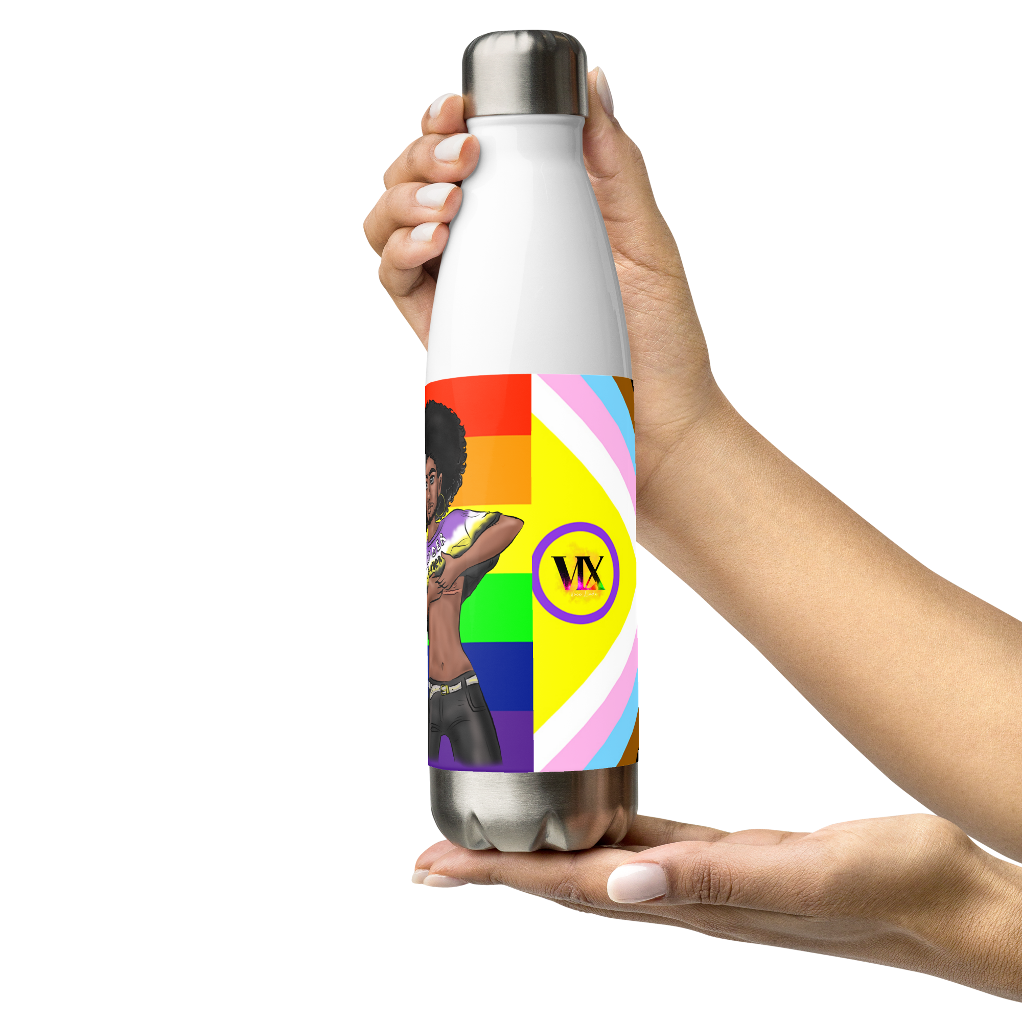 VOCE LINDX Non‑Binary &amp; Intersex‑Inclusive Pride Stainless Steel Water Bottle – 500 ml Vacuum‑Insulated, Leak‑Proof