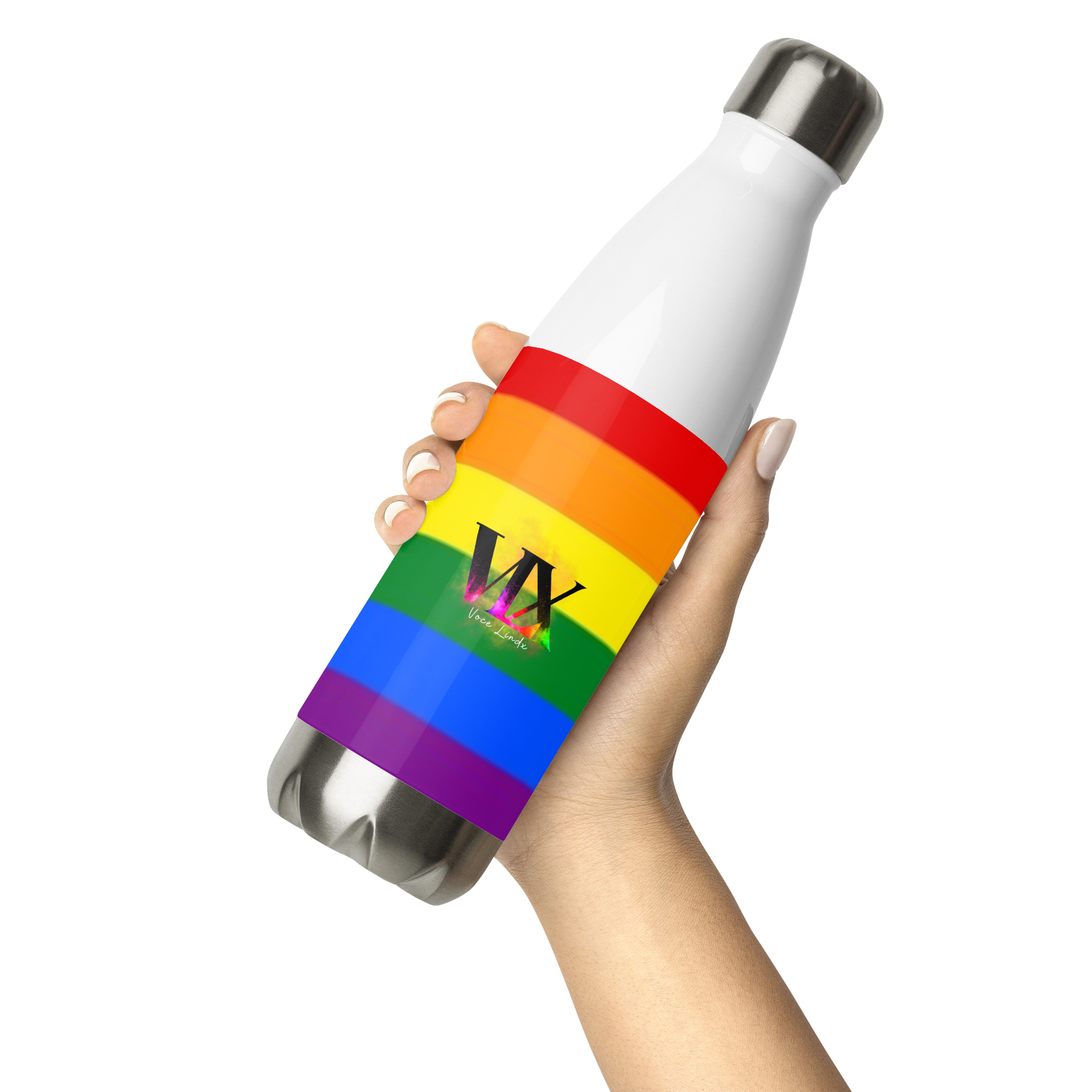 VOCE LINDX LGBTQIA+ 6‑Colours Flag Stainless Steel Water Bottle – 500 ml Vacuum‑Insulated, Leak‑Proof, Gloss Finish