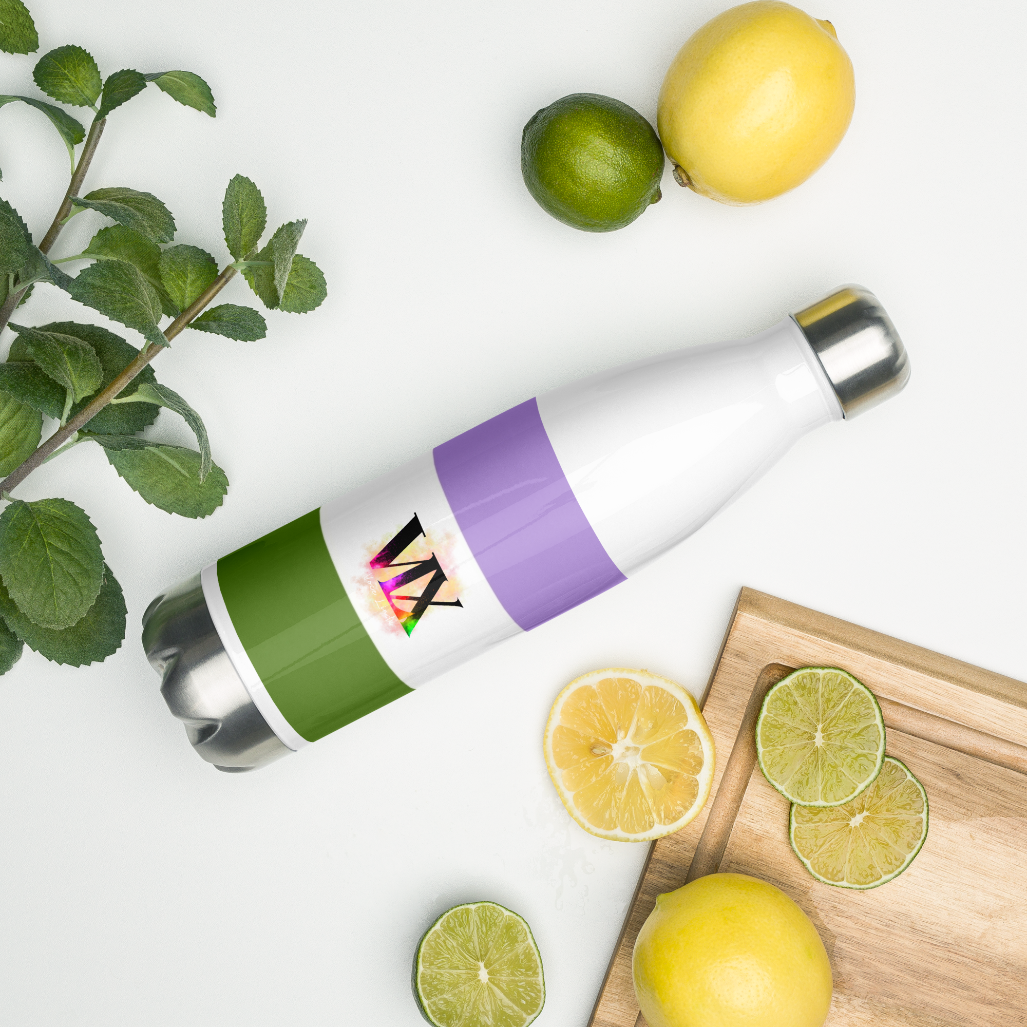 Stainless Steel Water Bottle – Genderqueer Flag | Inclusive Gender-Neutral Drinkware