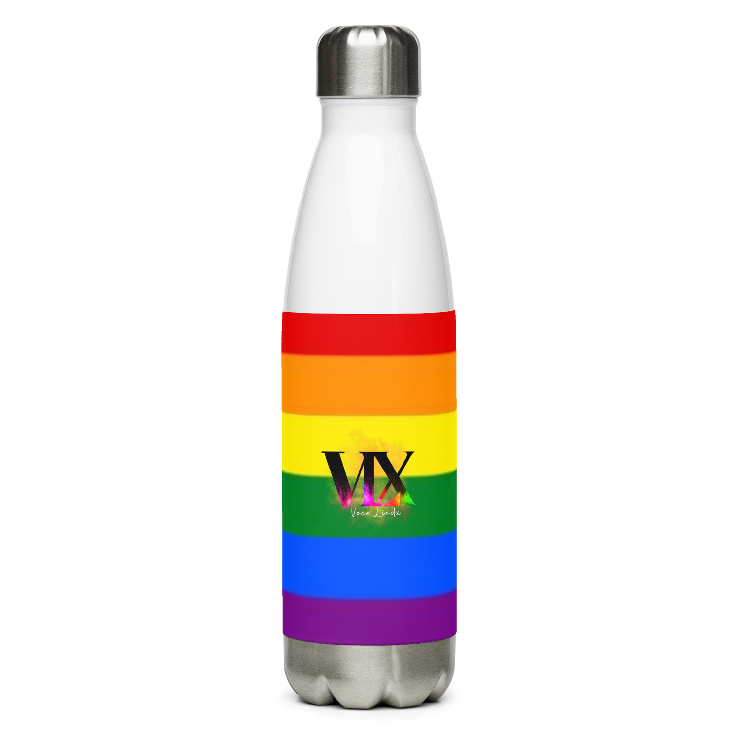 VOCE LINDX LGBTQIA+ 6‑Colours Flag Stainless Steel Water Bottle – 500 ml Vacuum‑Insulated, Leak‑Proof, Gloss Finish