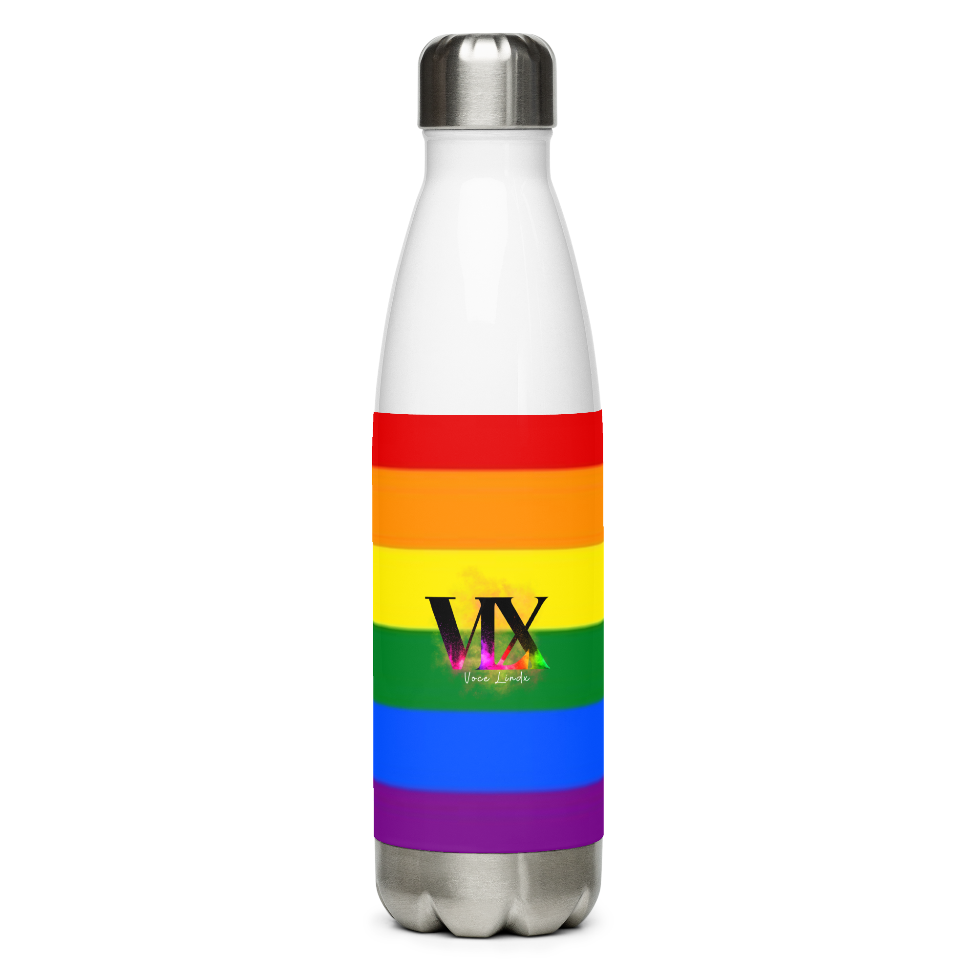 VOCE LINDX LGBTQIA+ 6‑Colours Flag Stainless Steel Water Bottle – 500 ml Vacuum‑Insulated, Leak‑Proof, Gloss Finish