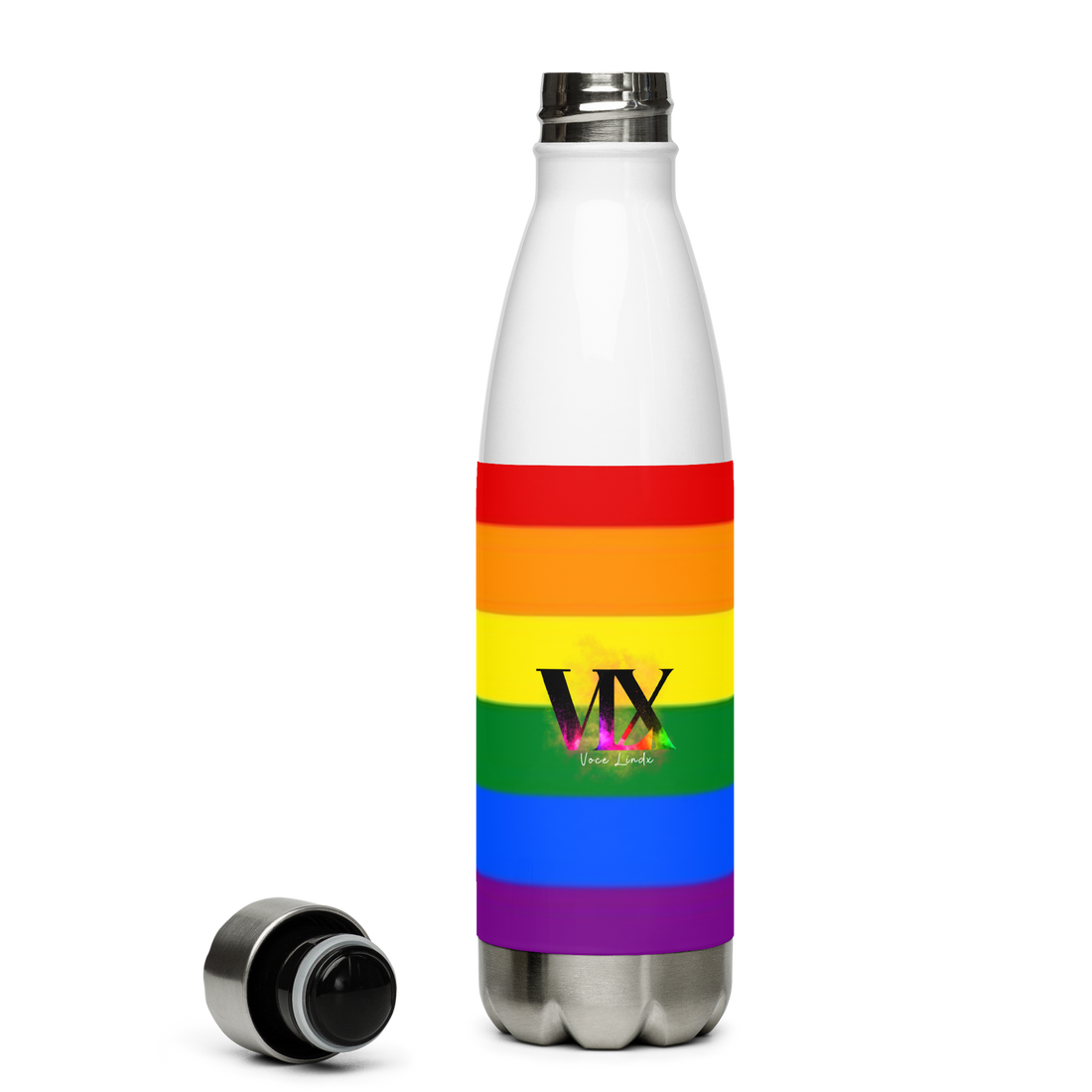 VOCE LINDX LGBTQIA+ 6‑Colours Flag Stainless Steel Water Bottle – 500 ml Vacuum‑Insulated, Leak‑Proof, Gloss Finish