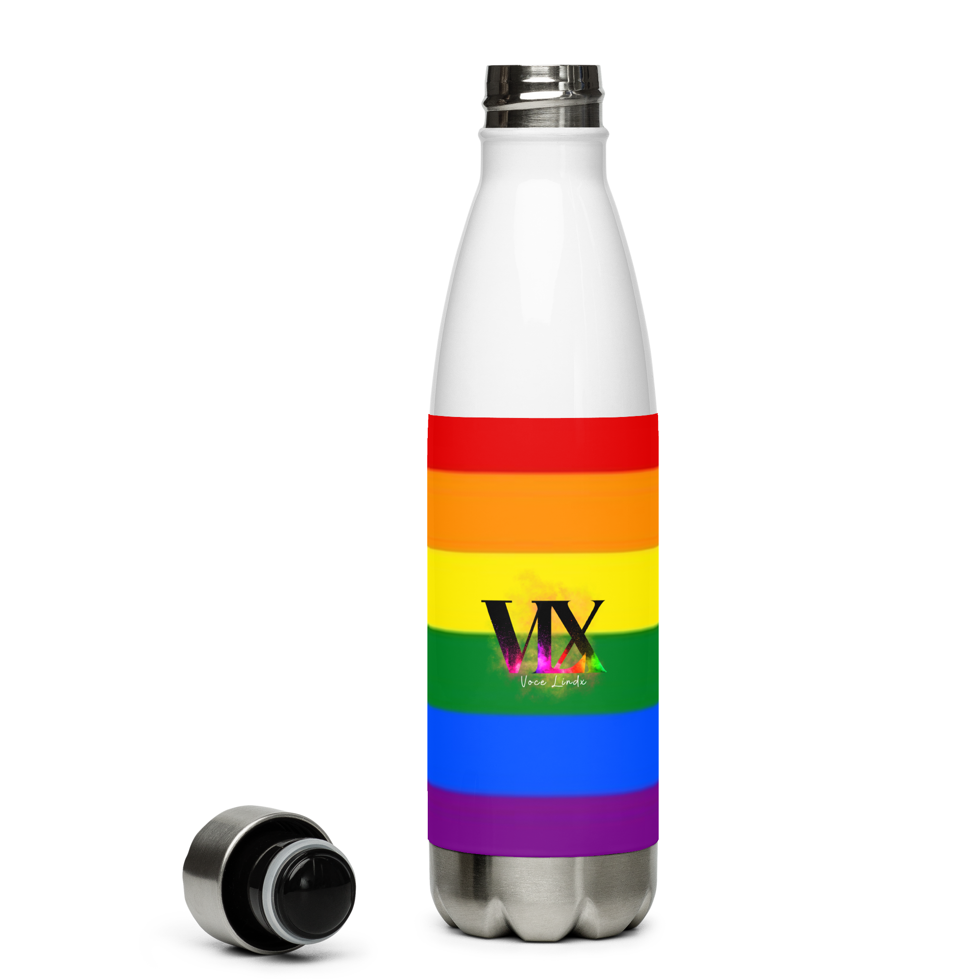 VOCE LINDX LGBTQIA+ 6‑Colours Flag Stainless Steel Water Bottle – 500 ml Vacuum‑Insulated, Leak‑Proof, Gloss Finish