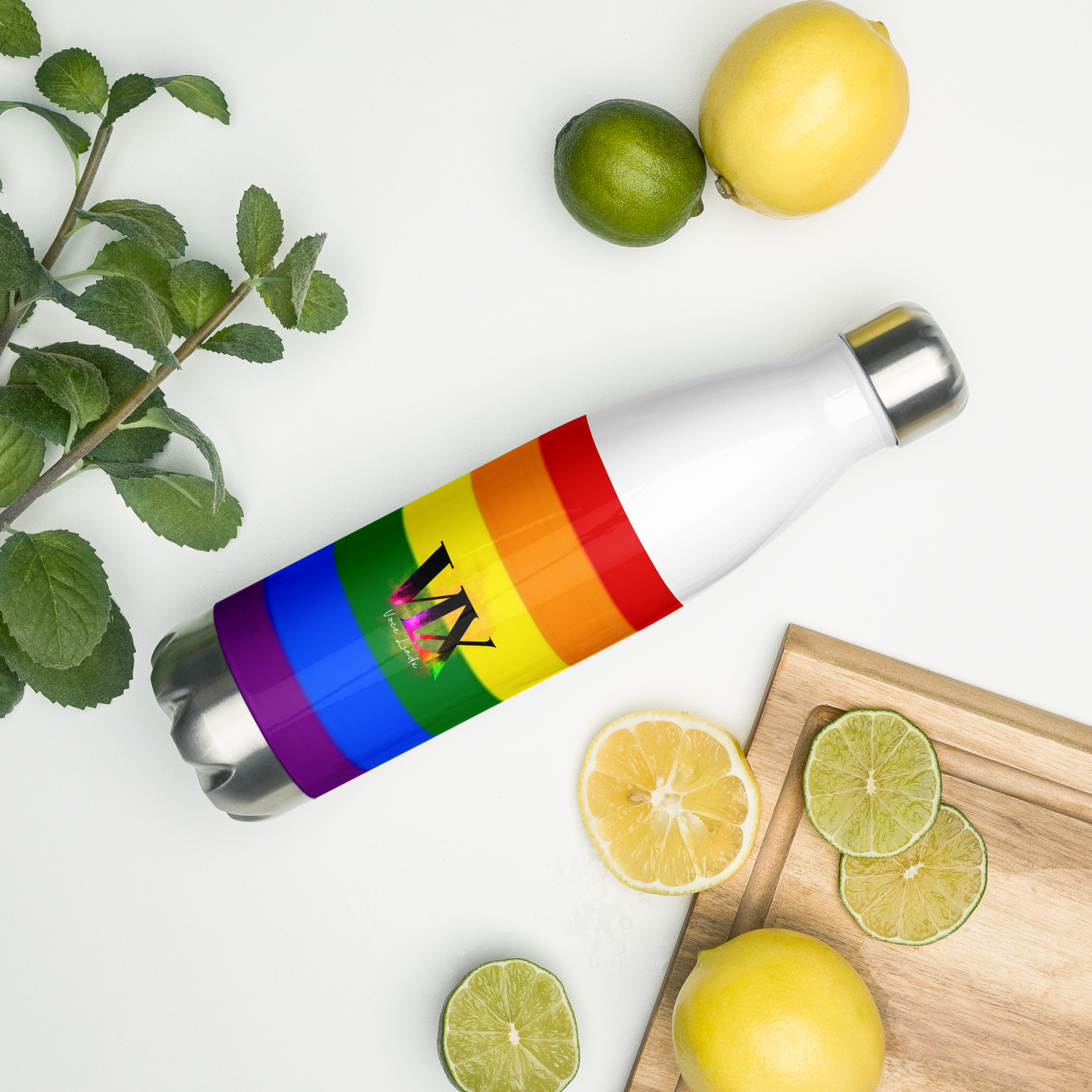 VOCE LINDX LGBTQIA+ 6‑Colours Flag Stainless Steel Water Bottle – 500 ml Vacuum‑Insulated, Leak‑Proof, Gloss Finish